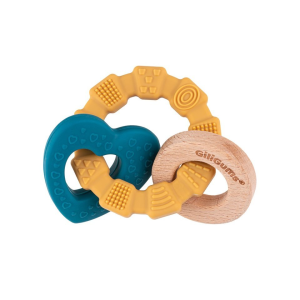 GILIGUMS Silikona un koka zobgrauznis - Heart, 19013, dzeltena/zila - Image 1