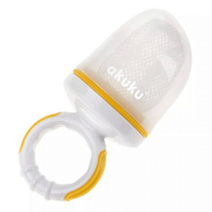 AKUKU Mazuļa barošanas ierīce ar sietiņu svaiga ēdiena drošaibarošanai, A0514, pelēks/dzeltens - Image 1