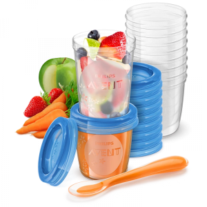 Philips Avent Pārtikas uzglabāšanas trauciņu komplekts ar karoti. 10gab.180ml trauciņi + 10gab. 240ml trauciņi + barošanas karote - Image 1