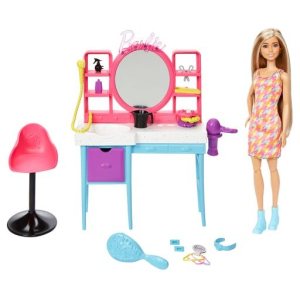 BARBIE Friziera komplekts un lelle ar krāsu mainošiem matiem, HKV00 - Image 1
